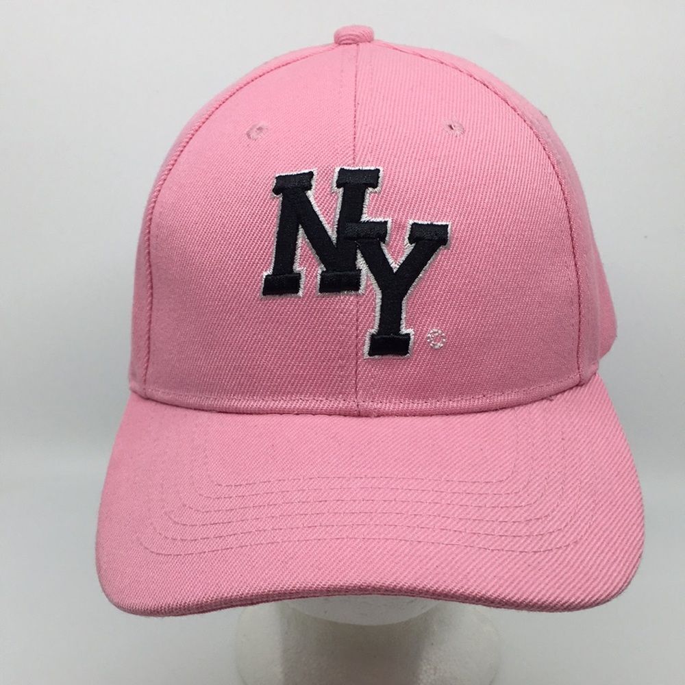 New York City Pink Hat with black logo embroidery and velcro backstrap